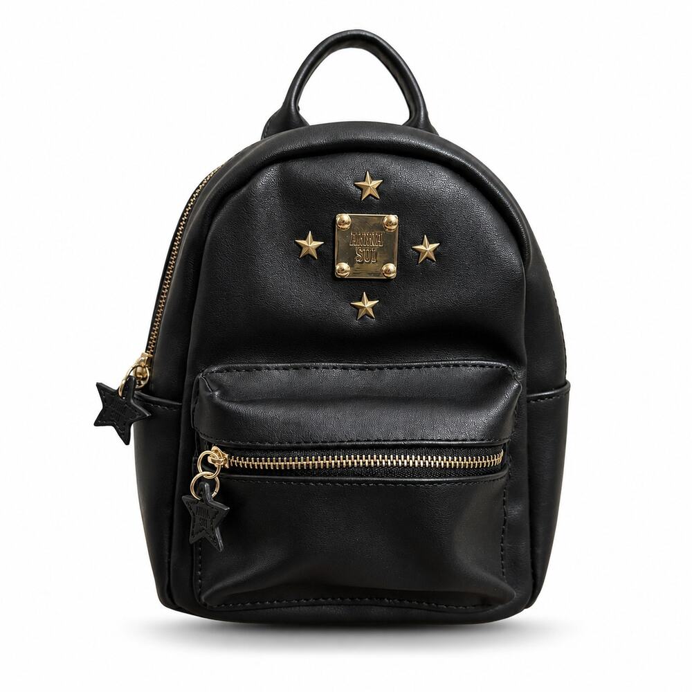 Anna Sui Black Star Stud Mini Backpack Goth Y2K Compact Zip Bag Chic Women